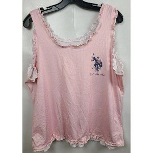 US Polo Assn Pink White Pinstripe Ruffle Sleeveless Tank Top Plus Size 2X